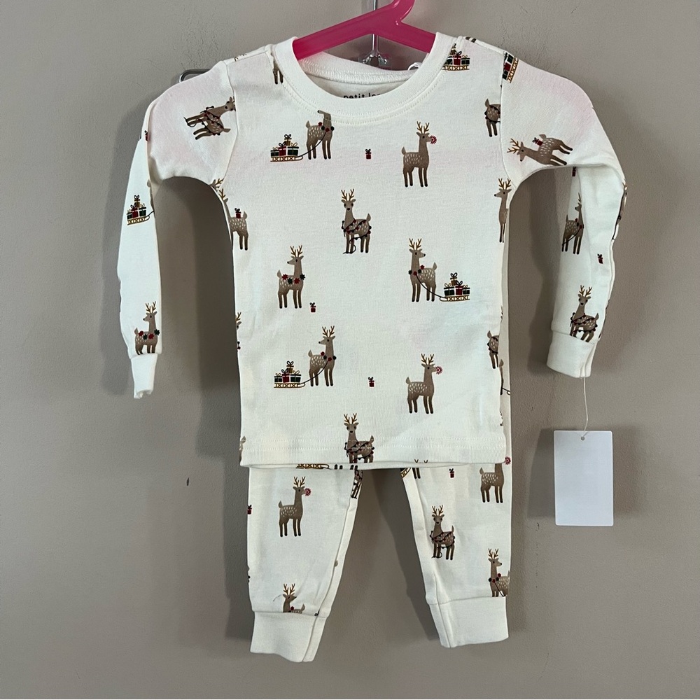 Firsts by petit lem reindeer 2 piece pajama set pjs  Baby 12 months Off white